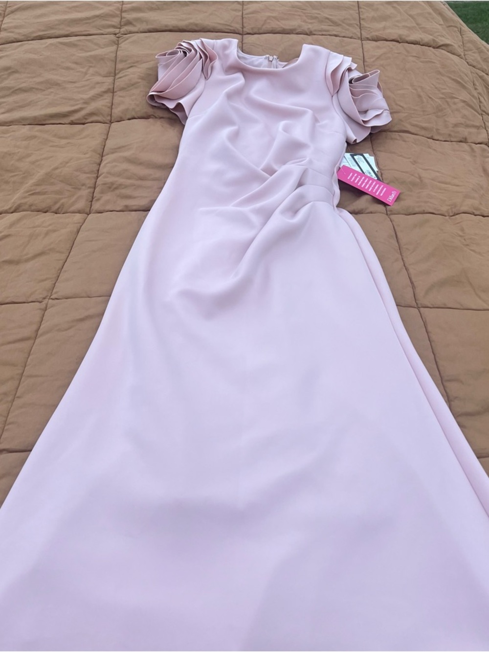 Xscape Soft Blush Maxi Dress with Ruffle Sleeves Ruched Fit & Flare NWT Size 10